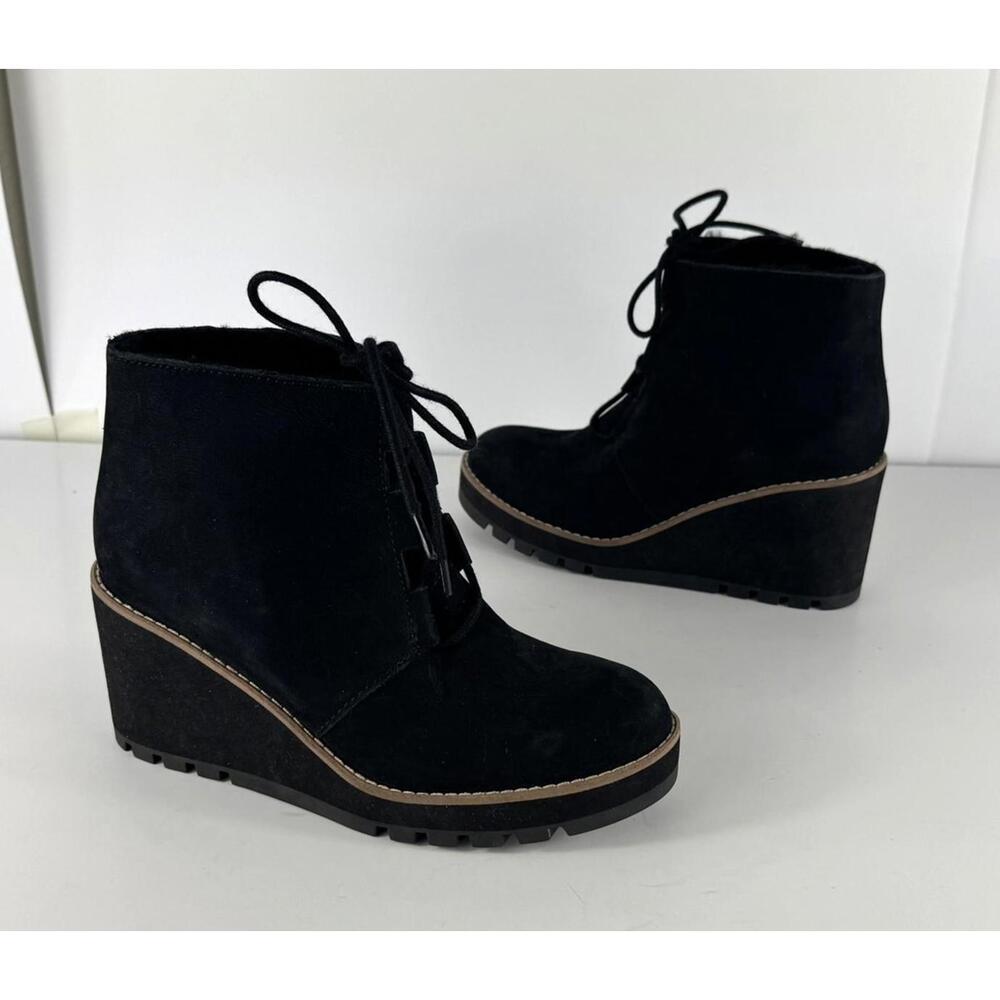 NEW! Eileen Fisher Alpine Genuine Shearling Wedge Bootie Black Size 6.5